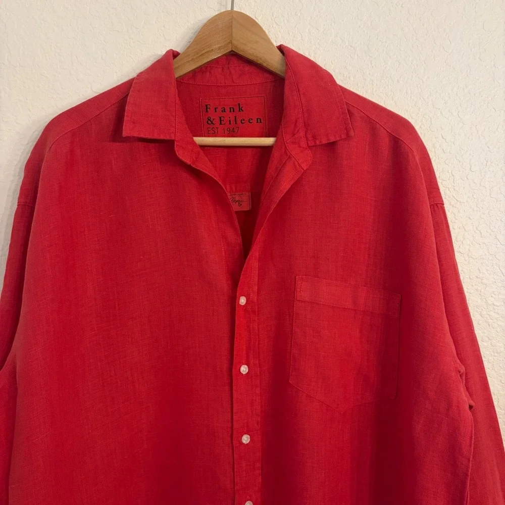 Frank & Eileen Megan Maxi Shirtdress OS Washed Linen Summer Red Button Americana - Picture 4 of 12